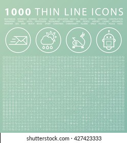 Conjunto de 1000 iconos de trazo blanco elegante simple minimalista aislado en Botones circulares sobre fondo de color.
