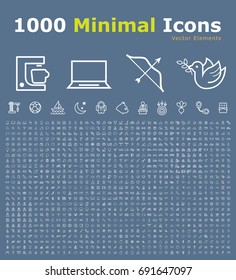 Set of 1000 Isolated Minimal Modern Simple Elegant White Icons. Vector Elements on Color Background