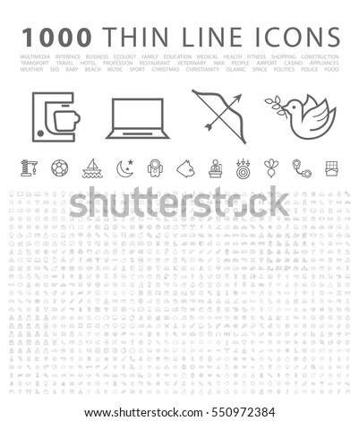 Set of 1000 Isolated Minimal Modern Simple Elegant Black Icons. Vector Elements on White Background.