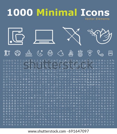 Set of 1000 Isolated Minimal Modern Simple Elegant White Icons. Vector Elements on Color Background