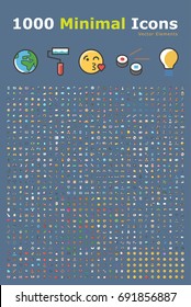 Set of 1000 Minimalistic Solid Colored Icons . Isolated Vector Elements