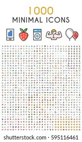 Set of 1000 Minimalistic Solid Line Colored . Isolated Vector Elements