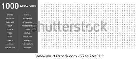 Set of 1000 thin line icons business medical education food drinks technology finance travel architecture security music fashion animals sports agriculture cinema networking charity tools
