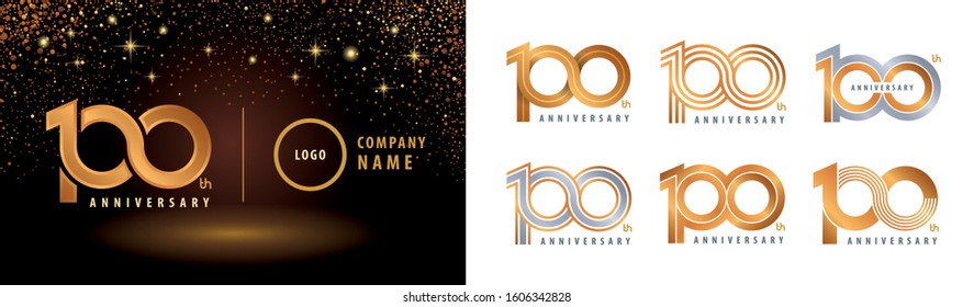 Set of 100th Anniversary logotype design,  100 Years Celebrating Anniversary Logo silver and golden for celebration event, invitation, greeting, Infinity logo vector illustration, web template, flyer