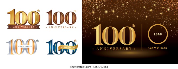 Set of 100th Anniversary logotype, Hundred years Celebrating Anniversary Logo silver and golden, Vintage and Retro Serif Number Letters, Elegant Classic Logo for Congratulation celebration event