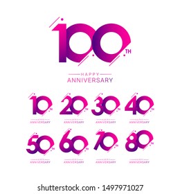 set 100th anniversary vector template. Design for celebration, greeting cards or print.