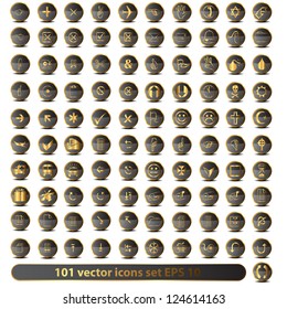 Set of 101 golden vector icons in EPS10