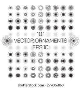 A set of 101 round spirograph geometric ornaments set. Vector illustration EPS10.