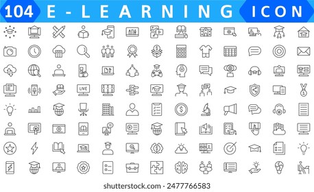 Set of 104 Core Values web icon set in line style. Innovation, integrity, customers, accountability, teamwork, goals, motivation collection. Vector illustration.