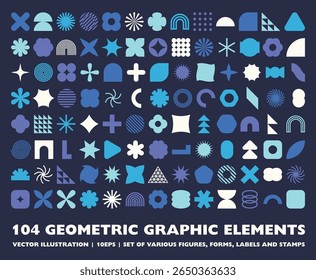 Conjunto de 104 formas geométricas retrô. Elementos abstratos de estilo brutalista. Ilustração vetorial 