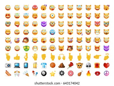 Set of 108 Cute Emoticons on White Background. Isolated Vector Illustration