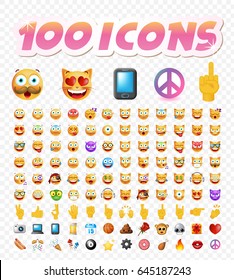 Set of 108 Cute Emoticons on White Background. Isolated Vector Illustration