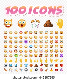 Set of 108 Cute Emoticons on White Background. Isolated Vector Illustration