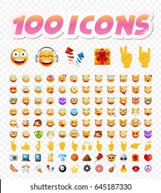 Set of 108 Cute Emoticons on White Background. Isolated Vector Illustration
