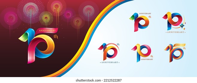 Set of 10th Anniversary Colorful logotype design, Ten years celebration Logo. Abstract Twist Infinity multiple line Colorful for event, invitation, 10, 10th, ten year Twisted Infinity logo number