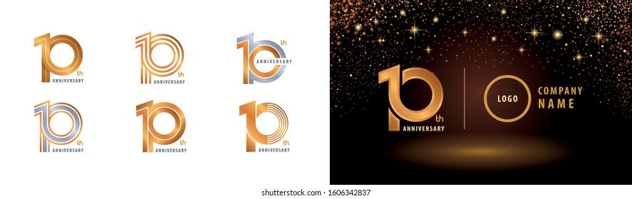 Set of 10th Anniversary logotype design, Ten years Celebrating Anniversary Logo silver and golden for celebration event, invitation, greeting, Infinity logo vector illustration, web template, flyer