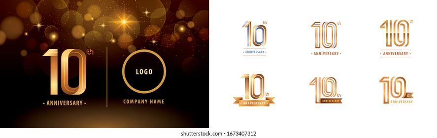 Set of 10th Anniversary logotype design, Ten years Celebrate Anniversary Logo multiple line for Congratulation celebration event,invitation, greeting, Flyer, booklet, Abstract silver and golden logo