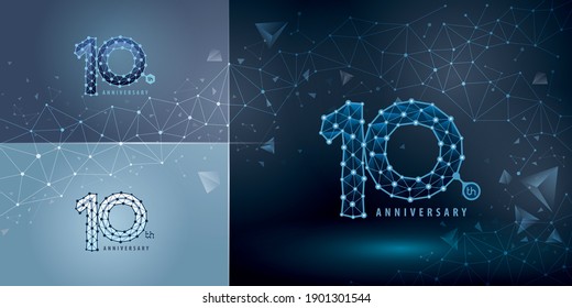 Diseño del logotipo del décimo aniversario, Logo de la celebración del aniversario para el evento de celebración. Tecnología Red de conexión Dot Polígono Geométrico, Abstract Connect Dots Tech Number logotipo