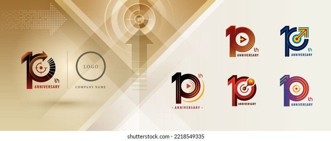 Diseño de logotipo de 10 años, Logotipo de 10 años Celebrar Aniversario línea múltiple para celebraciones, invitación, saludo, flecha de juego, logotipo de signo de objetivo, molécula, concepto de crecimiento para el éxito