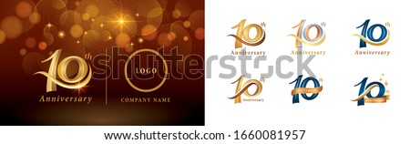 Set of 10th Anniversary logotype design, Ten years Celebrate Anniversary Logo silver and golden, Vintage and Retro Script Number Letters, Elegant Classic Logo for Congratulation celebration event