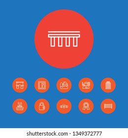 Set of 11 architecture icons line style set. Collection of drawbringe, architector, casement and other elements.