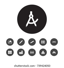 Set Of 11 Architecture Icons Set.Collection Of Panel House, Casement, River Arch And Other Elements.