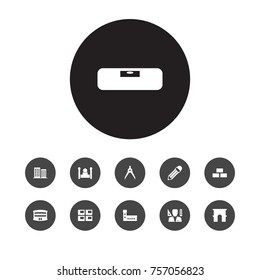 Set Of 11 Architecture Icons Set.Collection Of Geometry, Property, Brickwork And Other Elements.