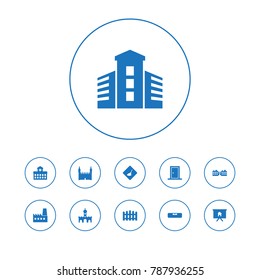 Set Of 11 Architecture Icons Set.Collection Of Water Scales, Board Stand, Approach Elements.