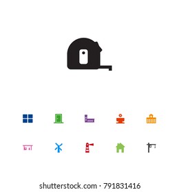 Set Of 11 Architecture Icons Set.Collection Of Farm Mill, Temple, House And Other Elements.