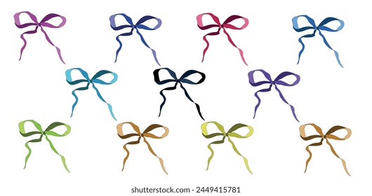 Set of 11 bows on white background vector, isolated illustration in flat style
