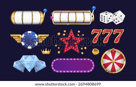 Set of 11 Casino elements. Trendy elements to create your own design. Casino templates for logo, labels, covers, posters, t-shirt design. Retro futuristic style. Vector illustration