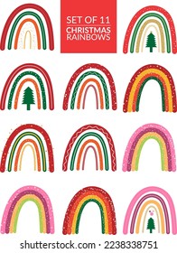 Set of 11 Christmas Rainbow, Modern boho Christmas rainbow that you can use to make your Christmas designs cute and cheerful