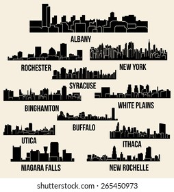 Set of 11 Cities in State of New York (Albany, New York, Buffalo, Ithaca, Syracuse, New Rochelle, White Plains, Rochester, Binghamton, Utica, Niagara Falls)