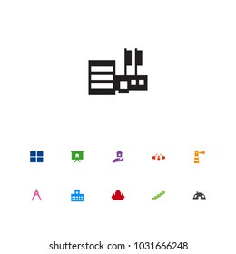 Set of 11 design icons set. Collection of drawbridge, university, presentation and other elements.