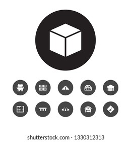 Set of 11 design icons set. Collection of plan, barn, japanese and other elements.