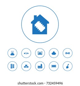 Set Of 11 Design Icons Set.Collection Of Hardhat, Mosque, University And Other Elements.