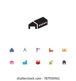 Set Of 11 Design Icons Set.Collection Of Depot, Ballpark, Lifting And Other Elements.