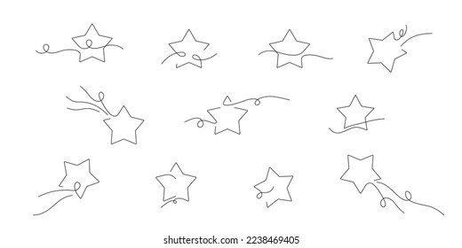 Set of 11 different star designs in continuous line drawing style.