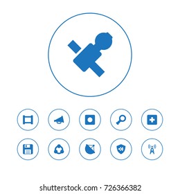 Set Of 11 Entertainment Icons Set.Collection Of Satellite, Advertising, Rec Button And Other Elements.