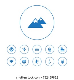 Set Of 11 Entertainment Icons Set.Collection Of Surfing, Diamond, Sport And Other Elements.