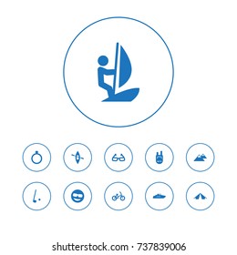 Set Of 11 Entertainment Icons Set.Collection Of Peak, Sport, Bicycle And Other Elements.