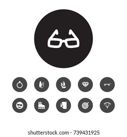 Set Of 11 Entertainment Icons Set.Collection Of Parachute, Surfing, Hiking And Other Elements.