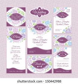 Set 11 of floral wedding cards. Wedding invitations. Thank you card. Save the date card. Table card. RSVP card and Menu.