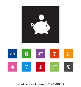 Set Of 11 Hobby Icons Set.Collection Of Pistol, Party Hat, Tool And Other Elements.