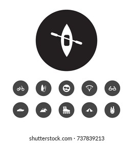 Set Of 11 Hobby Icons Set.Collection Of Smile, Parachute, Canoe And Other Elements.