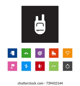 Set Of 11 Hobby Icons Set.Collection Of Hiking, Dart, Surfing And Other Elements.