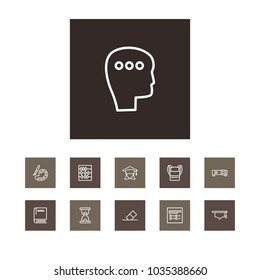 Set of 11 learning icons line style set. Collection of test, scores, eraser and other elements.