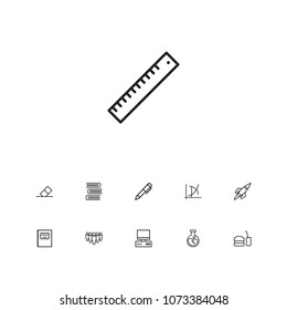 Set of 11 learning icons line style set. Collection of eat, eraser, ruler and other elements.