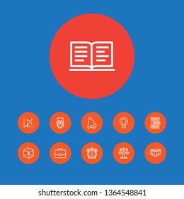 Set of 11 learning icons line style set. Collection of book, law, medal and other elements.