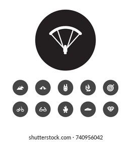 Set Of 11 Lifestyle Icons Set.Collection Of Ship, Surfer, Bicycle And Other Elements.